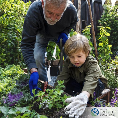 A family with a garden full of Healthy herbs
